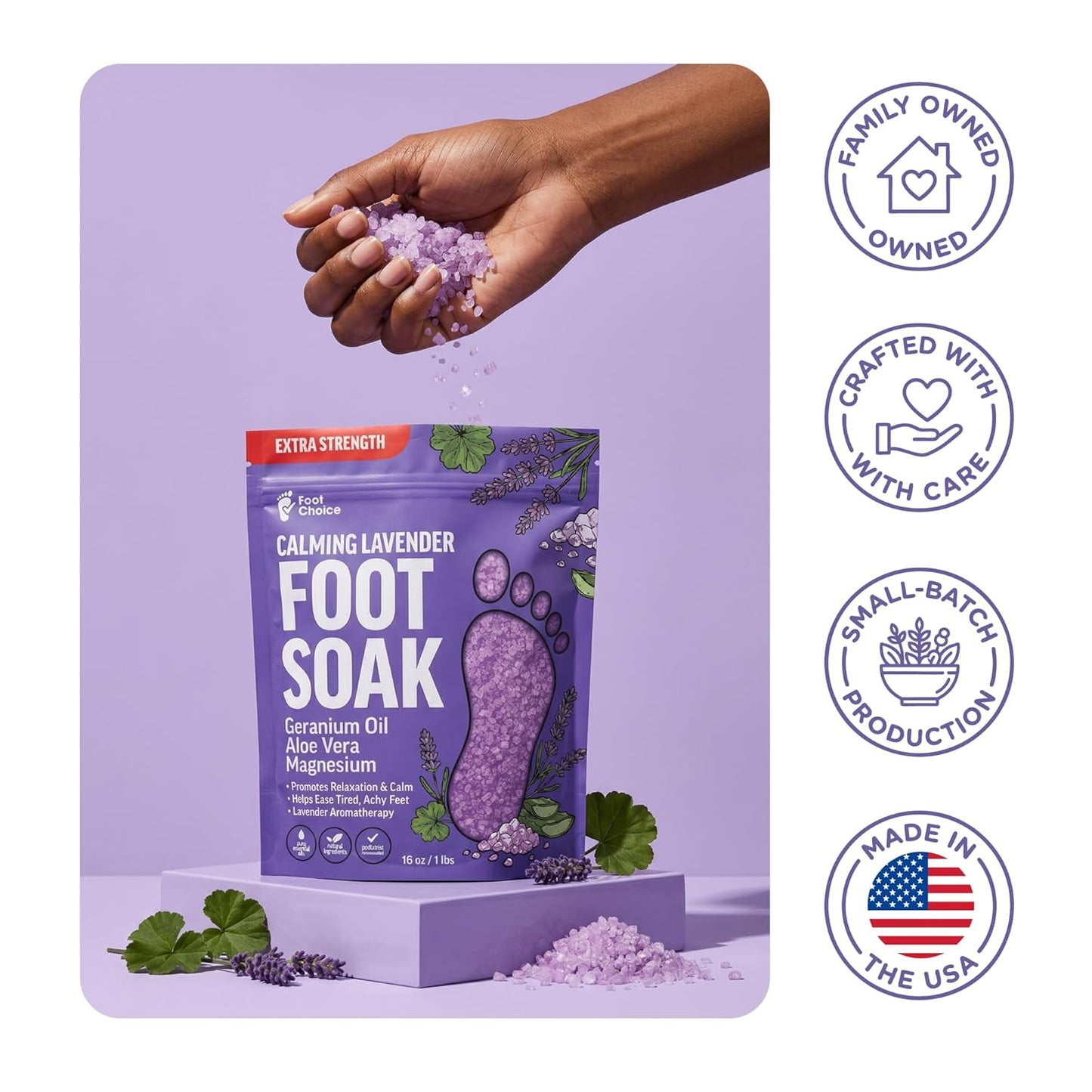 Lavender Foot Soak - Epsom Salt Relaxation & Aromatherapy | Soothes Tired Feet & Softens Skin - 1lb Made in USA