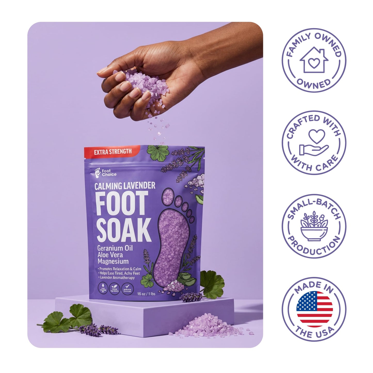 Foot Choice Lavender Foot Soak with Epsom Salt - Calming Aromatherapy for Relaxation & Better Sleep - Soothes Tired, Achy Feet & Softens Skin - Made in USA, 1lb