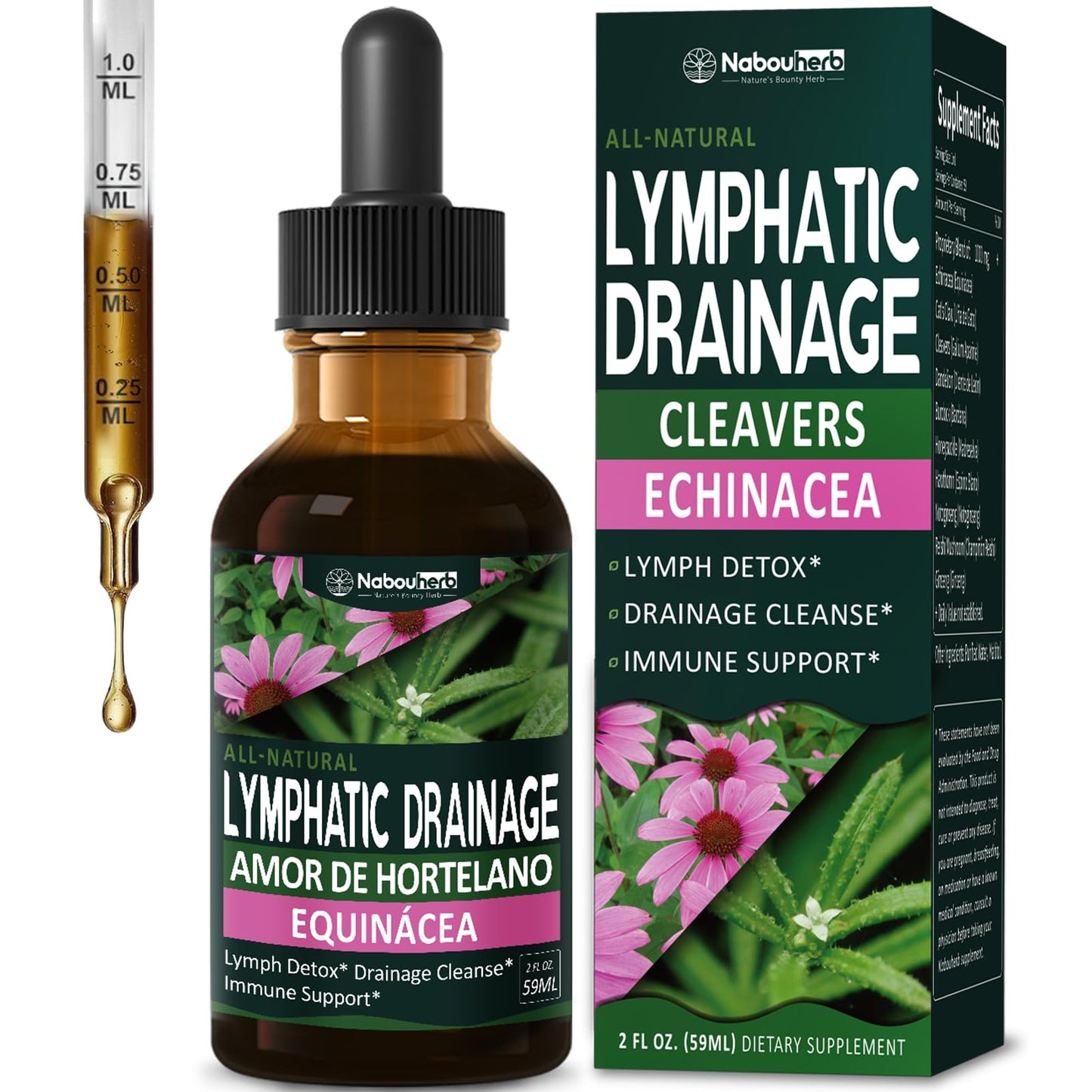 Nabouherb Cleavers Herb Extract Lymphatic Drainage Drops, Herbal Lymph System Support with Echinacea & Cat’s Claw, Botanical Liquid Formula for Immune Support and Daily Wellness Routines, 2 oz
