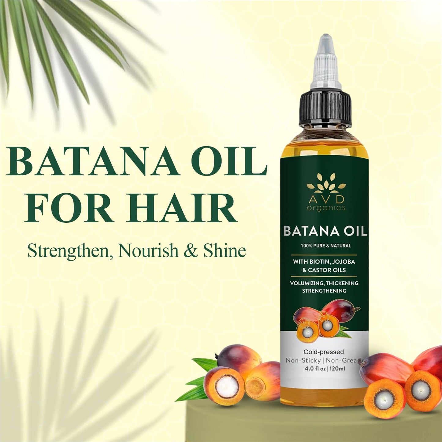 AVD ORGANICS Batana Oil for Hair Growth 4.05 fl oz | Dr Sebi Organic Raw Batana Oil from Honduras | 100% Pure & Natural for thicker & stronger Hair | Ideal for Men & Women | 120ML