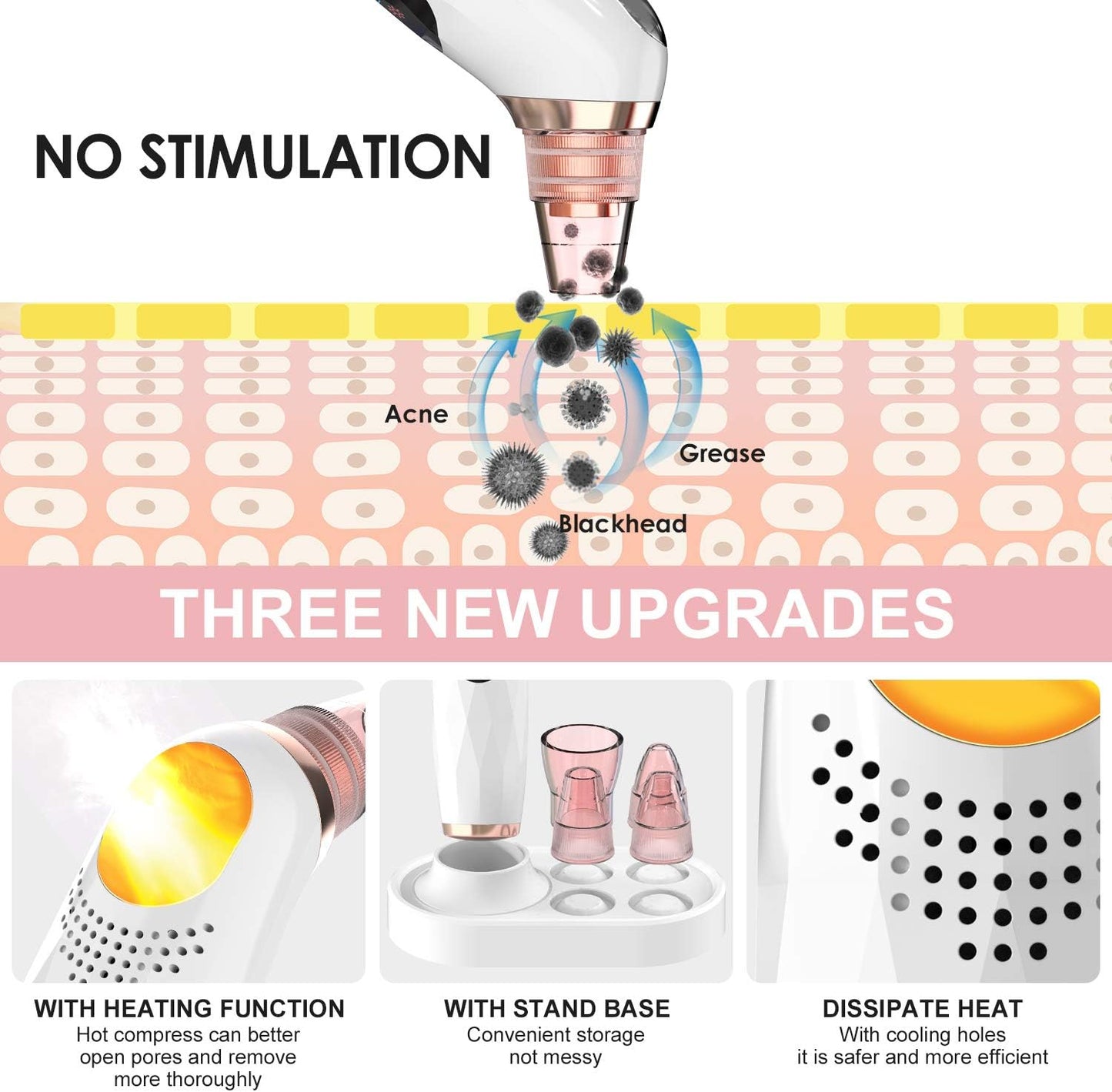 Blackhead Remover Pore Vacuum - Electric Face Cleaner with Hot Compress & 5 Suction Heads | LCD Screen