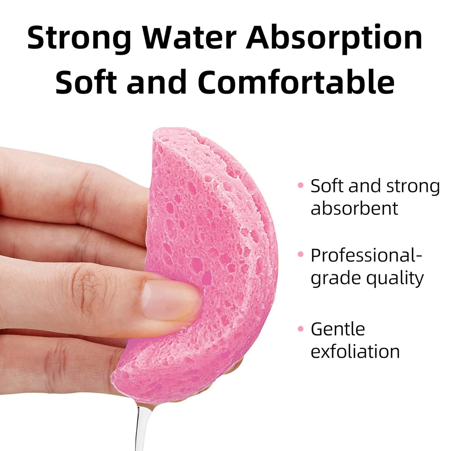 Compressed Facial Sponges - 100% Natural Cellulose Spa Sponges for Daily Cleansing | Makeup Removal & Exfoliation (50 Count, Pink)