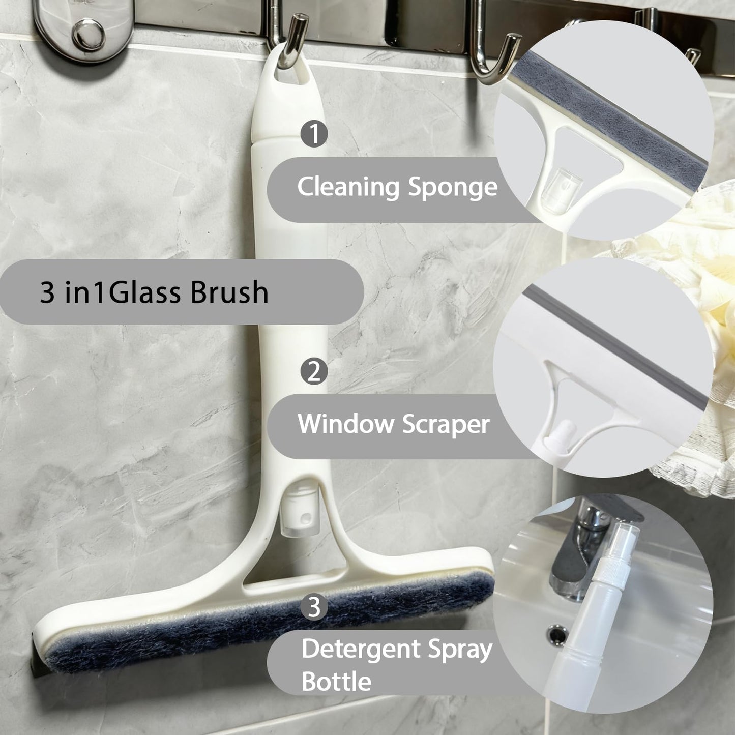 3 in 1 Window Cleaning Scraper,Multifunctional Spray Window Squeegee Cleaner Tool,Mirrors Scraper,Squeegee and Scrubber Spray Bottle Window Squeegee for Glass Doors,Glass Cleaner Tool