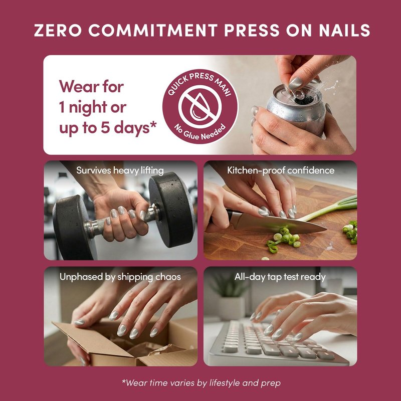 Glamnetic Quick Press Mani - No Glue Press On Nails, Just Peel and Stick, Oval Extra Short Nails, Mess Free, Salon Quality Stick On Nails, Sparkly Moss | in 15 Sizes - 30 Nail Kit