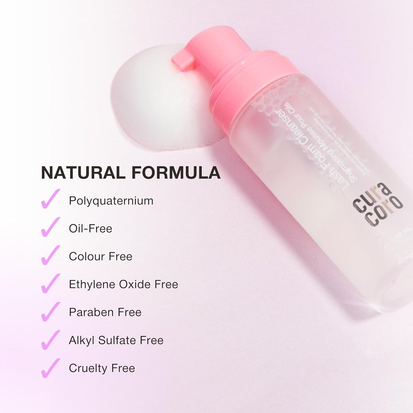 Curacoro Eyelash Extension Cleanser - Unscented Foam Shampoo for Sensitive Skin | 60ML, Removes Waterproof Makeup