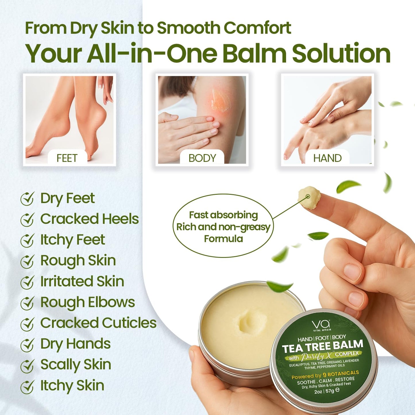Tea Tree Oil Balm - Soothing Relief for Rashes, Athlete’s Foot & Bug Bites | 2 oz - Gentle for All Ages