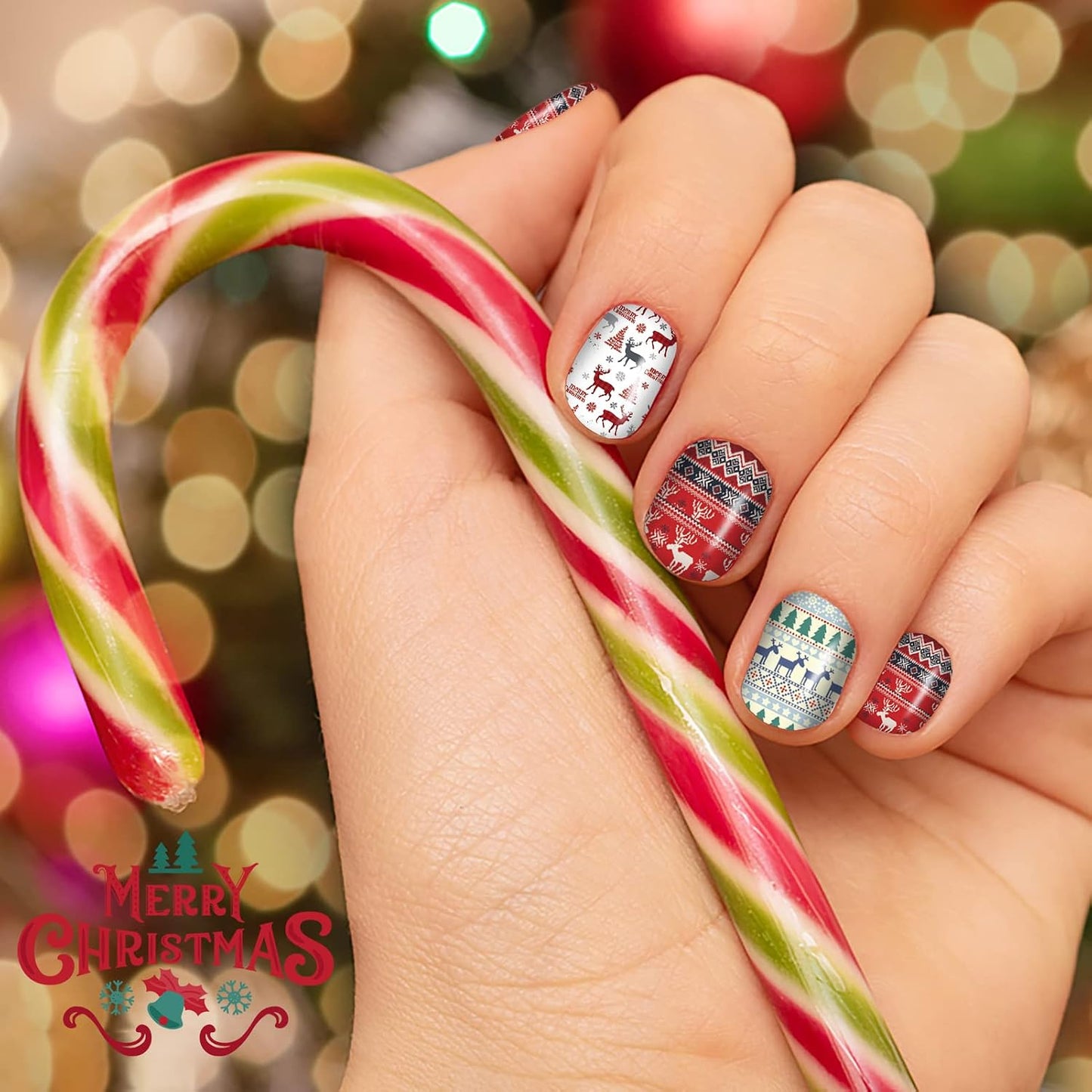Christmas Nail Wraps - DIY Self-Adhesive Nail Art Stickers with Santa & Snowflake Designs | 12 Sheets & 2 Nail Files