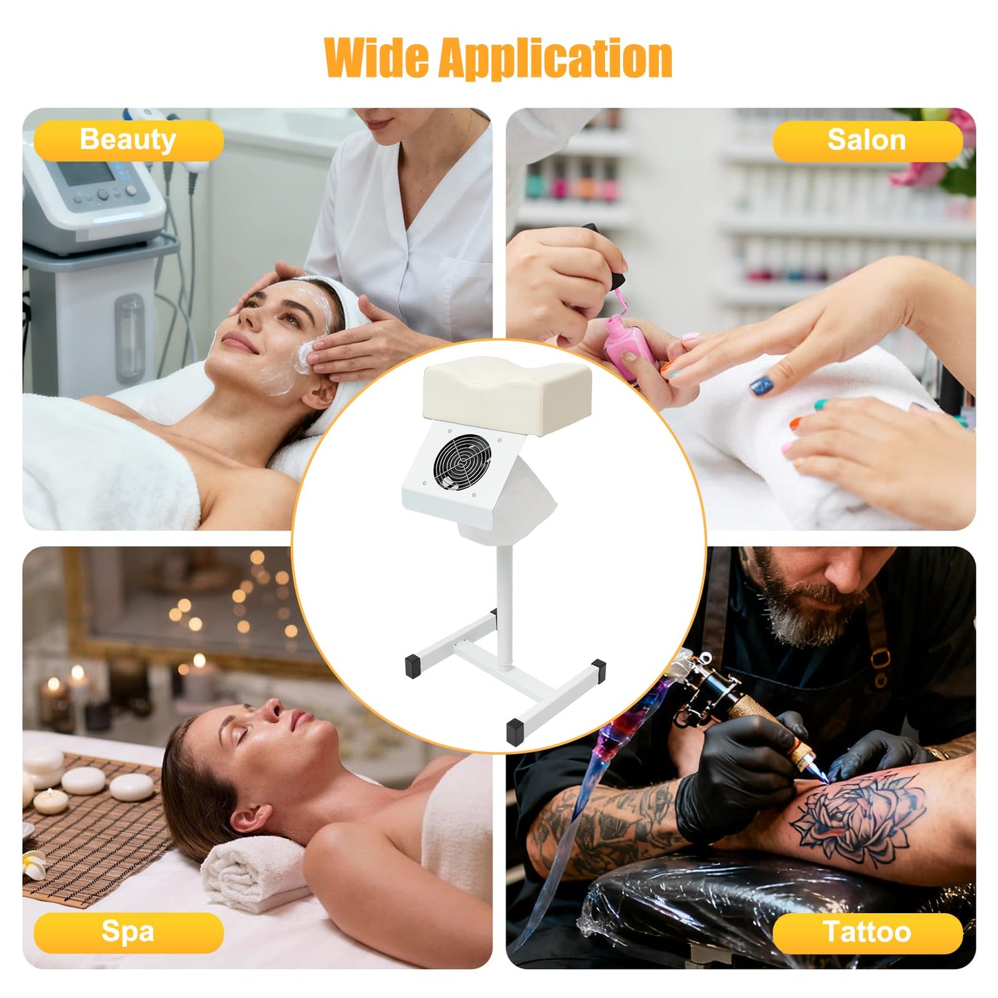 choayun Pedicure Foot Stool Stand, Height Adjustable Pedicure Manicure Footrest with Dust Extractor Fan & Bag, Non-Slip Pedicure Chair for Foot Massage Nail Beauty Salon Spa Tattoo (White)