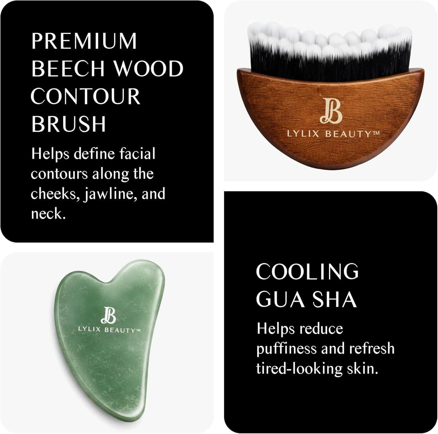 Lymphatic Drainage Face Brush & Jade Gua Sha - Sculpting & Depuffing Tool for Skin Care | Perfect for Face & Neck