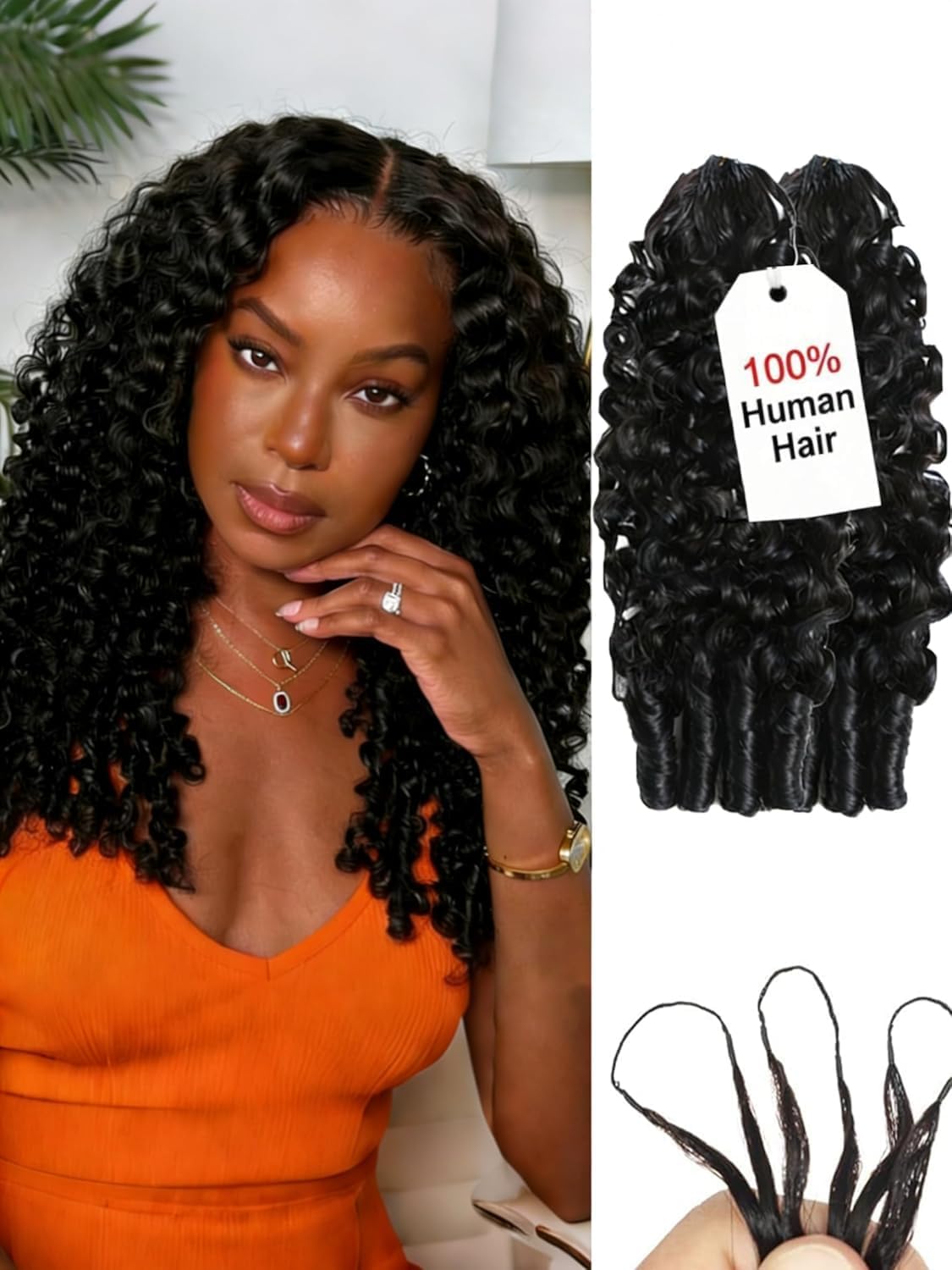 Human Crochet Hair for Black Women 105g Knotless Pre-Separated Invisible Burmese Curly Feather Crochet Human Hair Reusable Remy Hair Extensions Wet and Wavy Bundles Miracle Knots Hair 18 Inch