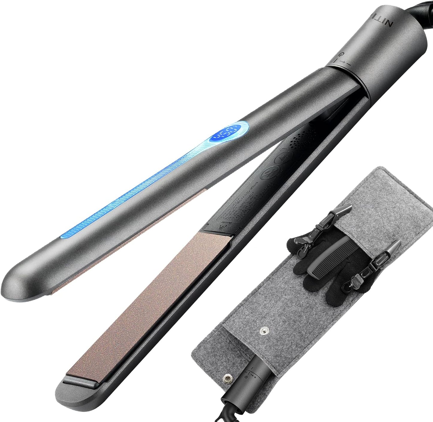 NITION Ceramic Tourmaline Hair Straightener - Fast Heating 1" Flat Iron with 3D Floating Plates | Gold Finish, Travel-Friendly