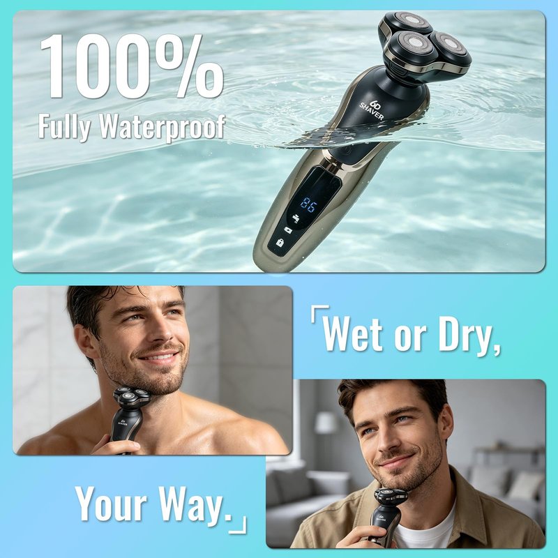 4-in-1 Electric Razor for Men, 9999 RPM High-Speed Electric Shaver with 6D Floating-Head, 90-Minute Long-Lasting, IPX6 Waterproof, LED Display, Wet/Dry Shaver with Nose Trimmer Sideburns Trimmer Face