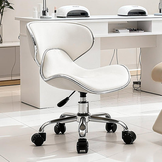 Lessmore White Pedicure Chair for Nail Tech Pedicure- Swivel & Adjustable Nail tech Chair for Salon Professionals, Low Back Pedicure Stool with Smooth Rotation (1,Creamy White)