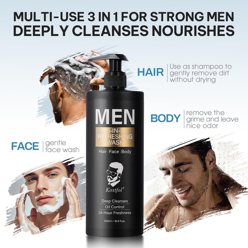 NUSPA NUSPA 3 IN 1 Clarifying Mens Shampoo Sulfate Free Hair Wash Deep Cleaning Infused with Natural Portulaca Oleracea Extract, Chamomilla Flower Extract