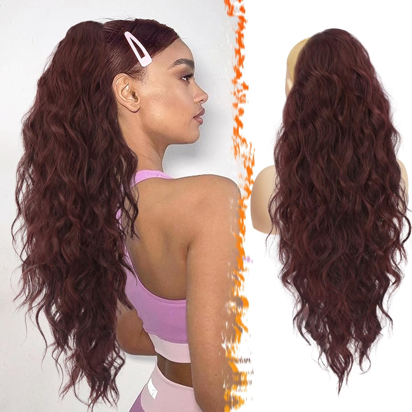 Brown Wavy Curly Ponytail Extension - 20 Inch Synthetic Drawstring Hairpiece for Women | Perfect for Daily and Party Use