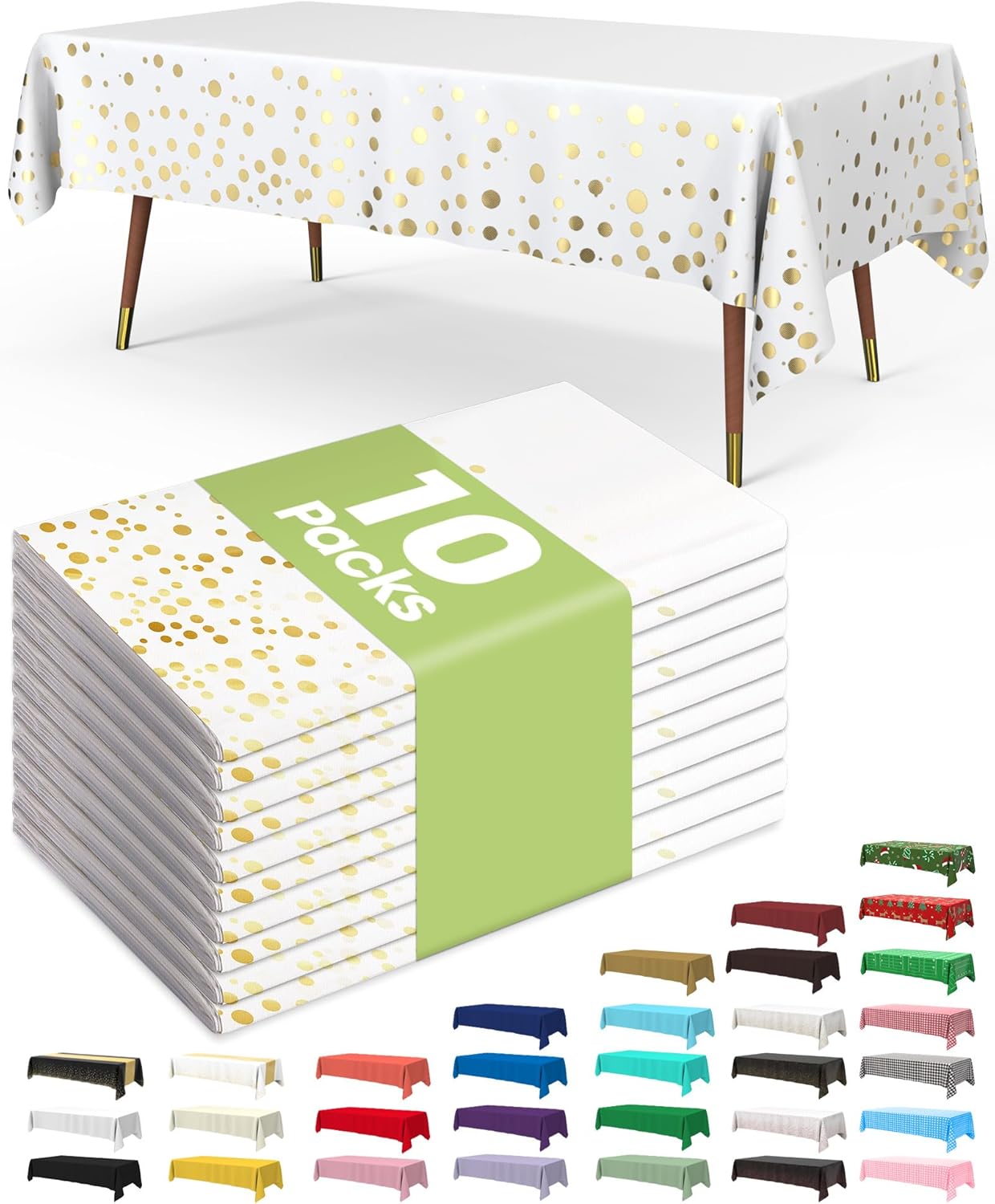 Plastic Table Cloths - 10 Pack Disposable 54 x 108 Inch for Parties, Picnics & Weddings | Rectangle White