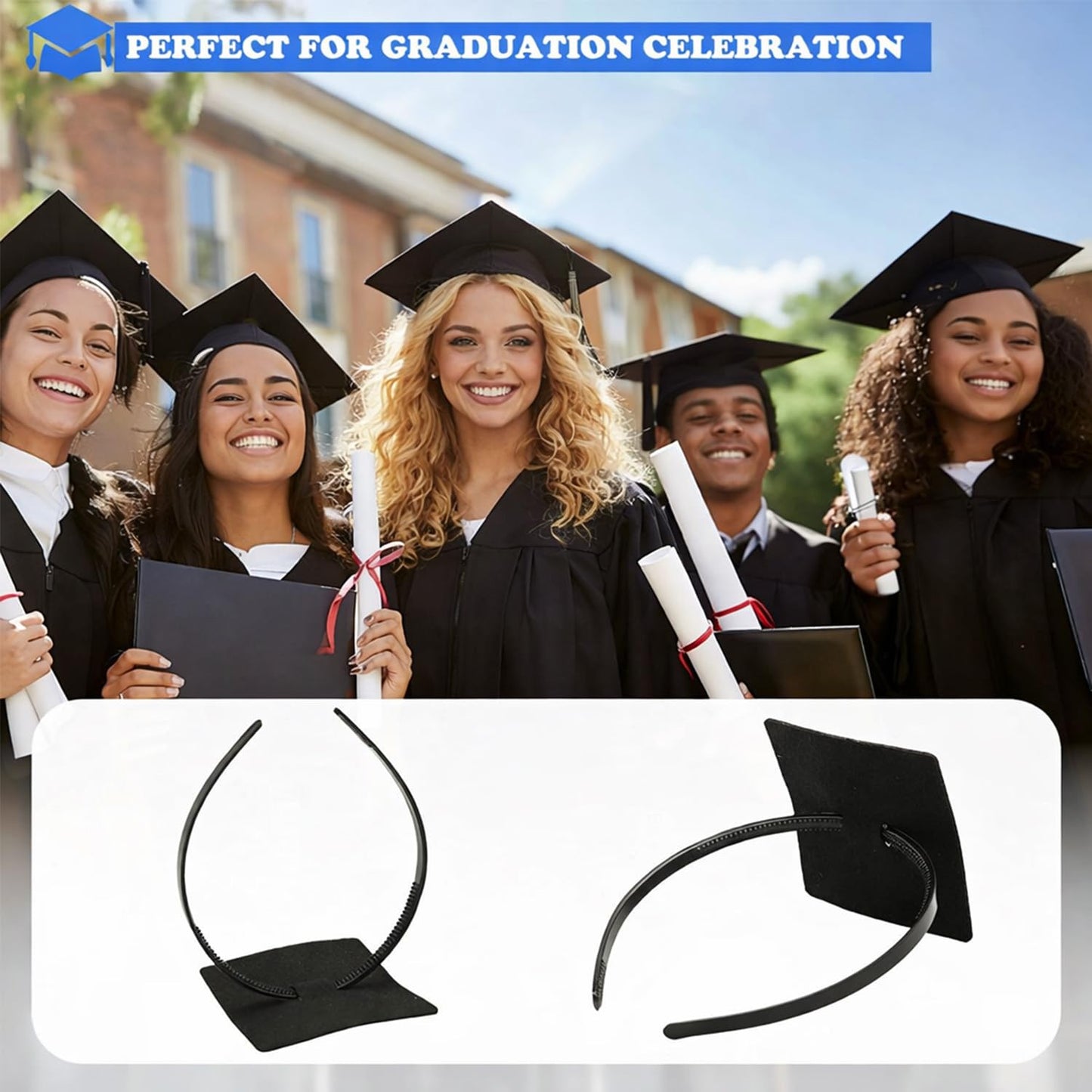 Graduation Cap Headband Insert - 2PC Anti-Fall Curly Hair Accessory | Secure Non-Slip Fit for Graduates