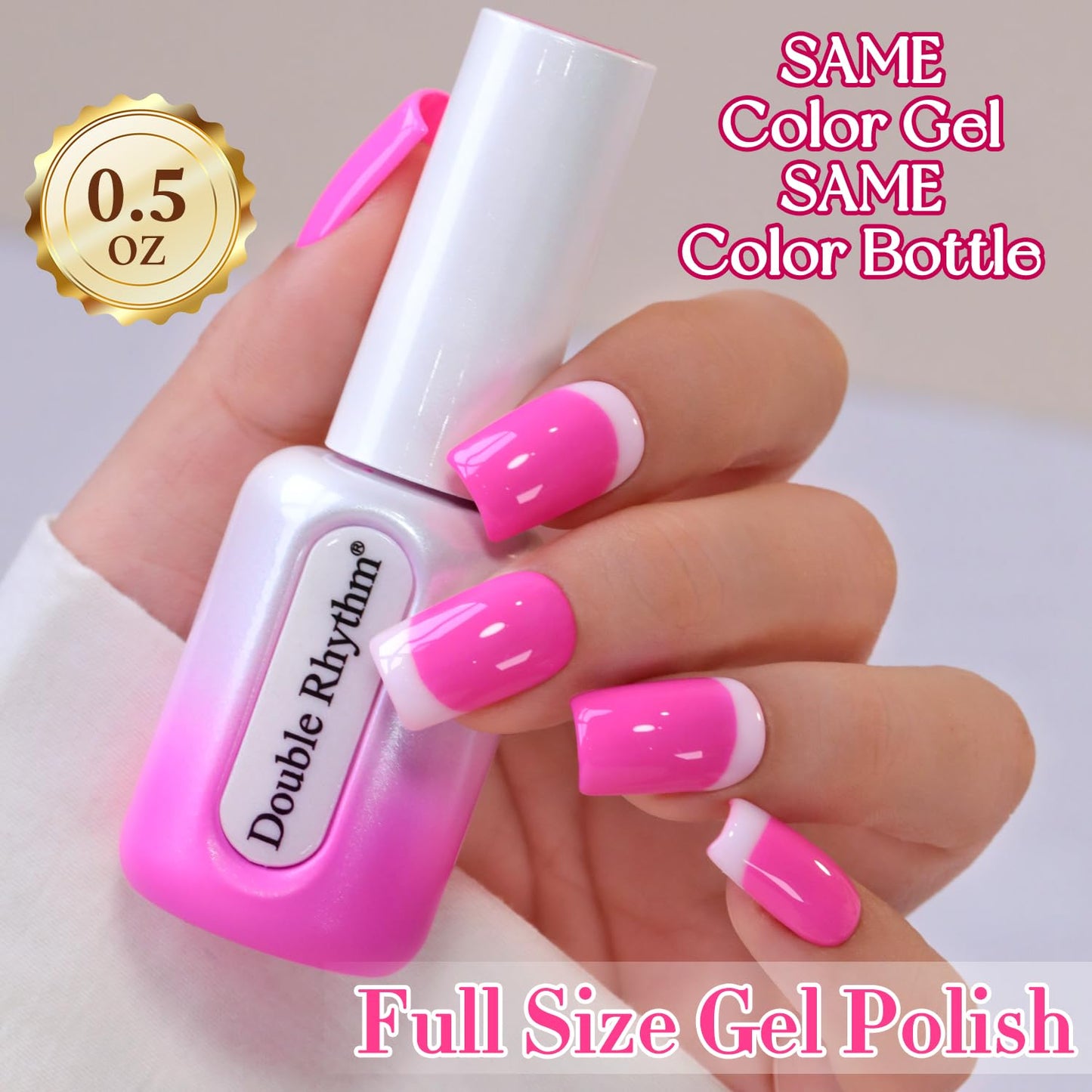 Double Rhythm 0.50 OZ Gel Polish Same Color Same Bottle Golden Round Translucent Neutral Natural Milky 15 ML Jelly UV Nail Polish Art DIY at Home (Vibrant Hot Pink-H1573)