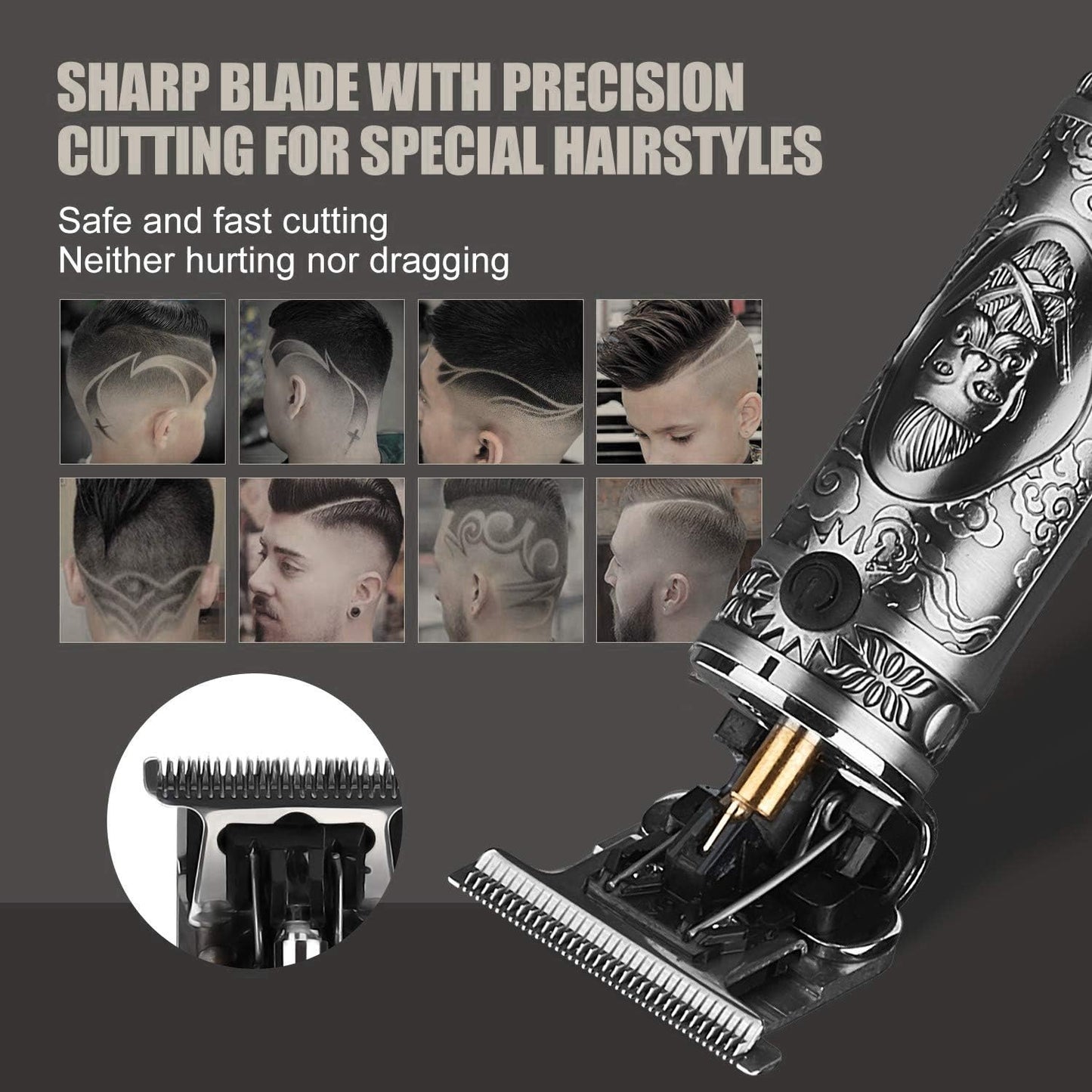 Professional Zero Gapped Hair Clippers - Waterproof Cordless T-Blade Trimmer for Men | Gray Knight