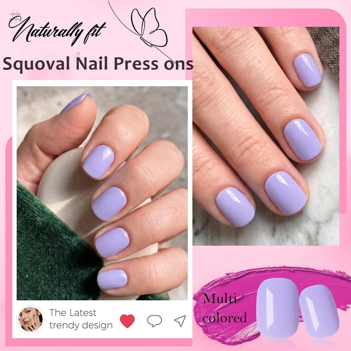 240pc Extra Short Press on Nails Square Fake Nails with Glue Tabs, Purple Nails Press ons Short Glue on Nails Squoval Acrylic Nails Stick False Nail Artificial Fingernail for Women Girls