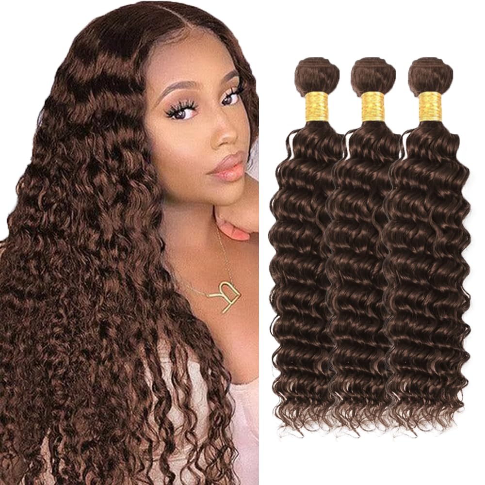 #4 Bundles Human Hair Brown Deep Wave Bundles 28 30 32 inch Brown Bundle Human Hair #4 Wet and Wavy Bundle
