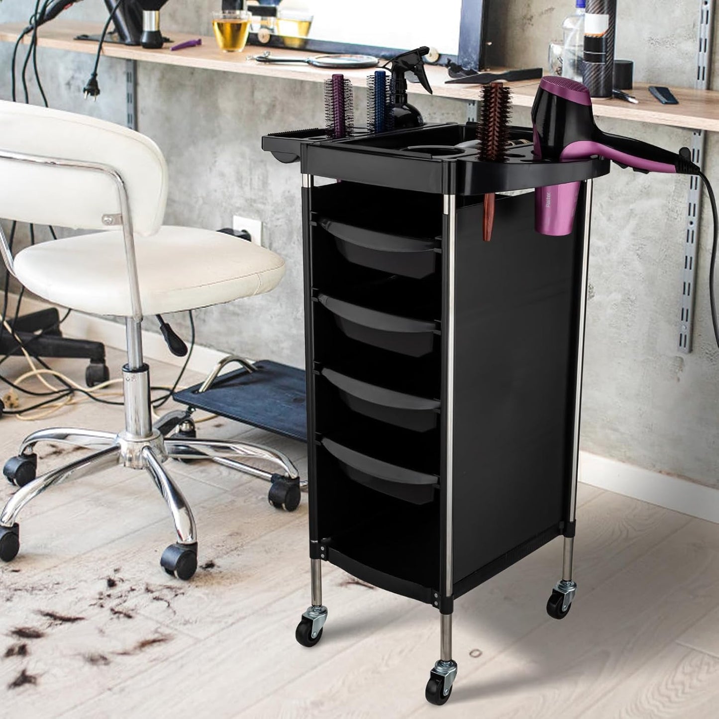 Hair Salon Storage Cart - 6-Layer Rolling Trolley with Wheels | Space-Saving Barber Station for Stylists & Beauty Professionals