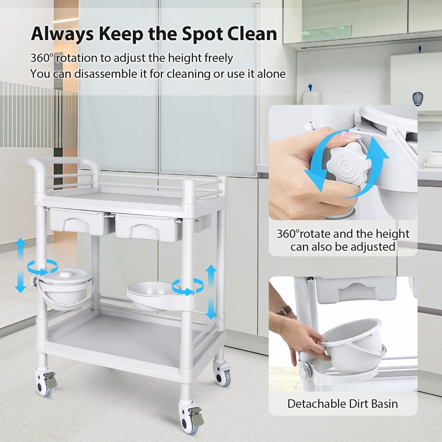 Medical Mobile Trolley Cart - Heavy Duty 2-Shelf Utility Cart | 220 LBS Max Load, Rolling Design for Beauty & Healthcare