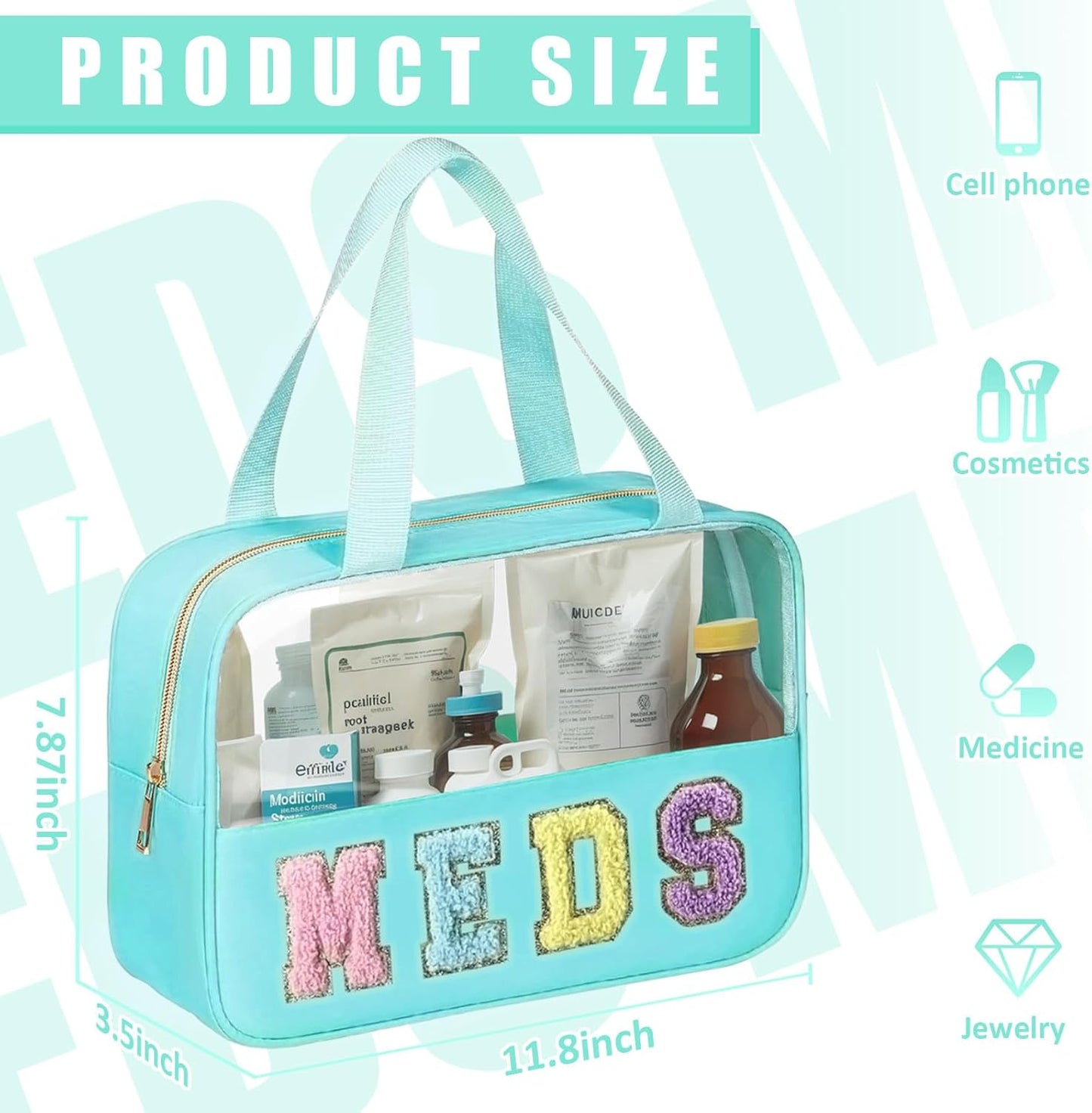Chenille Letter Patch Clear Travel Bag - Waterproof PVC & Nylon Makeup Organizer | Large Capacity for Women & Girls