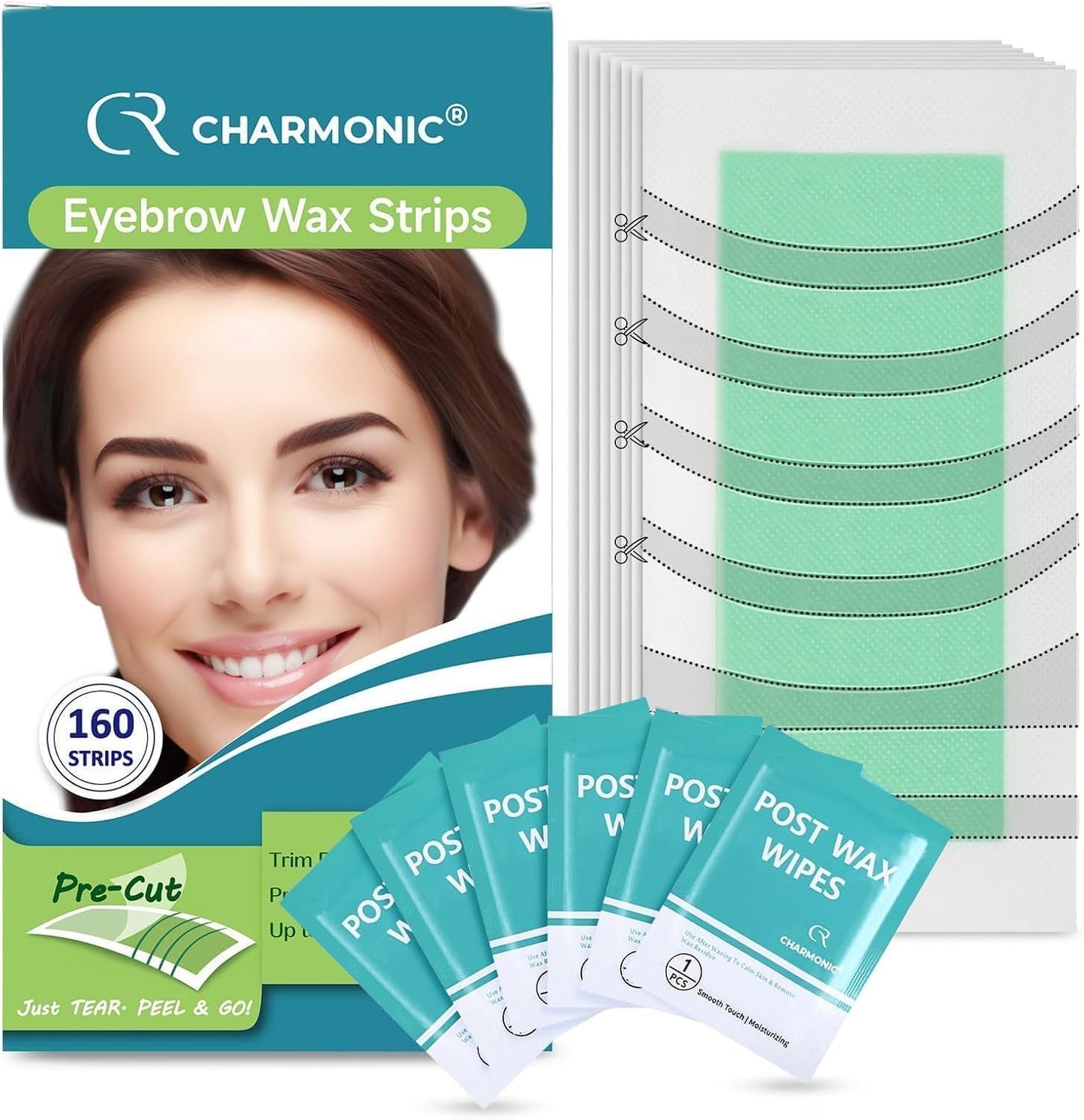 160 Pcs Eyebrow Wax Strips - Pre-cut, Eyebrow Waxing Kit for Eyebrow Shaper and Upper Lip Cheek Face Hair Removal, Traveling and At Home Waxing Kit for Women Contains 6 Post Wax Wipes