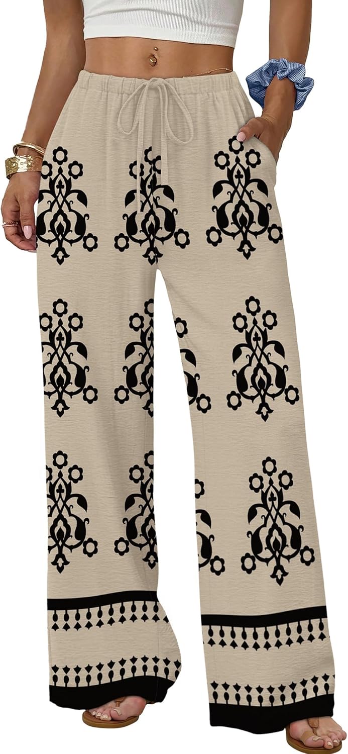 Wide Leg Pants for Women - Flowy Palazzo Trousers with Drawstring & Pockets | Summer Beach Vacation Wear