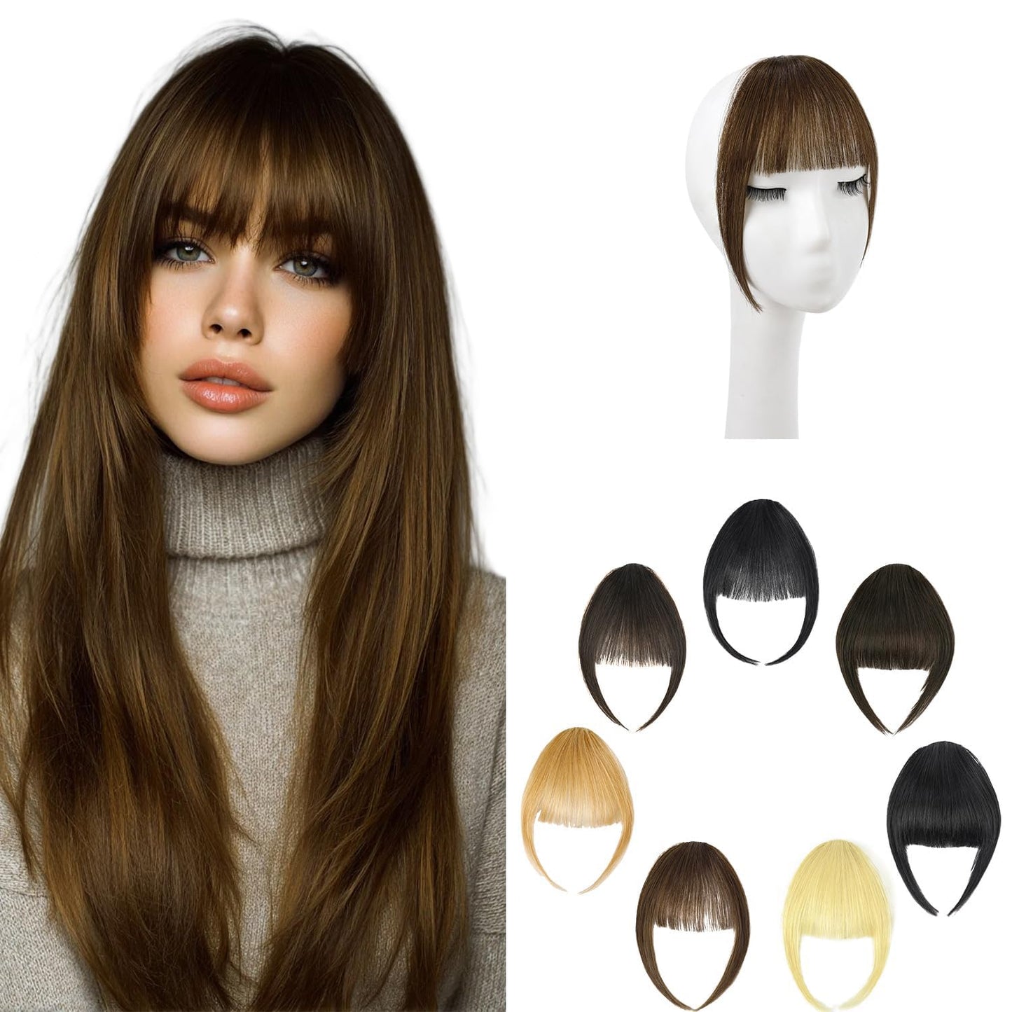 Clip In Bangs for Women - 100% Real Human Hair Honey Blonde Wispy Curtain Fringe | Natural Look for Daily Wear