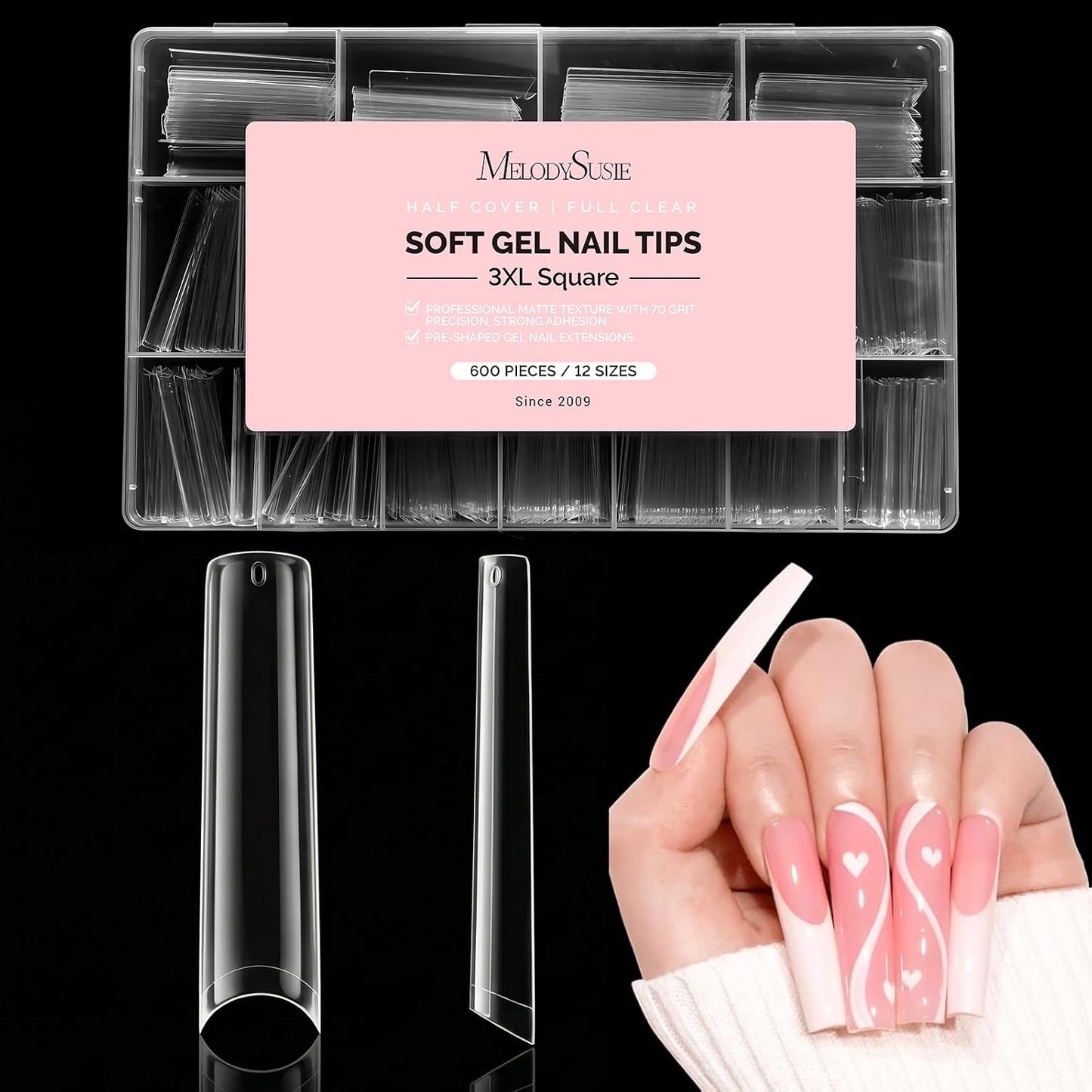Short Square X Nail Tips - 600 Pcs Clear Acrylic Press-On Nails | Half Matte Full Cover for DIY & Salon Use