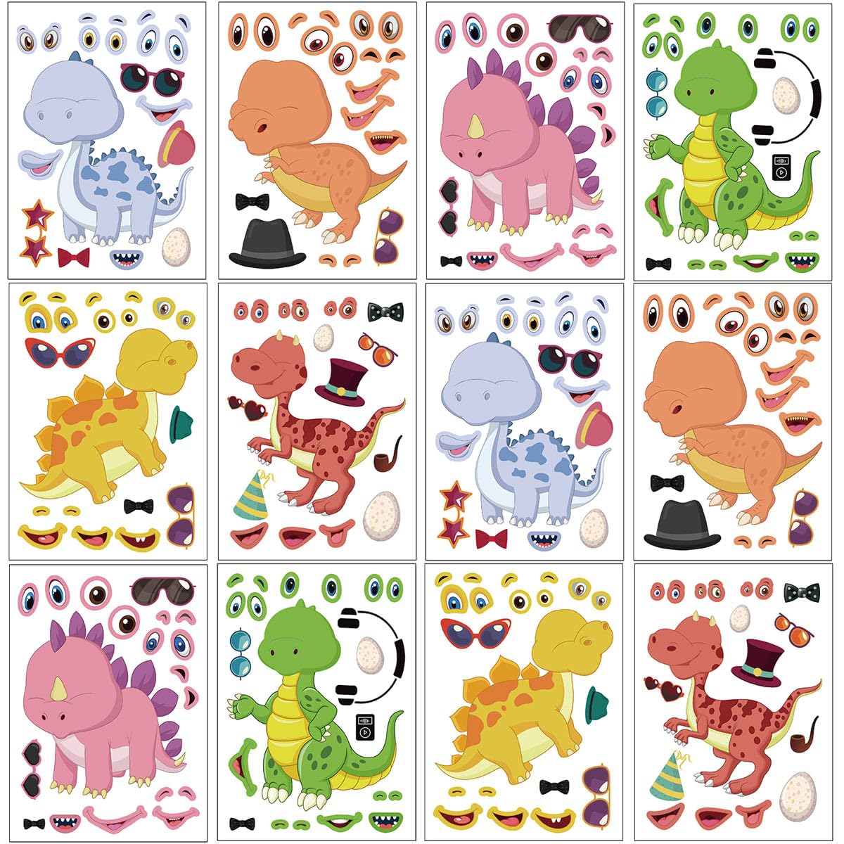 24 Sheets 8.27''×5.9'' Make Your Own Dinosaur Stickers for Kids Toddlers, Make a Face Stickers for Kids Party Favors Activities