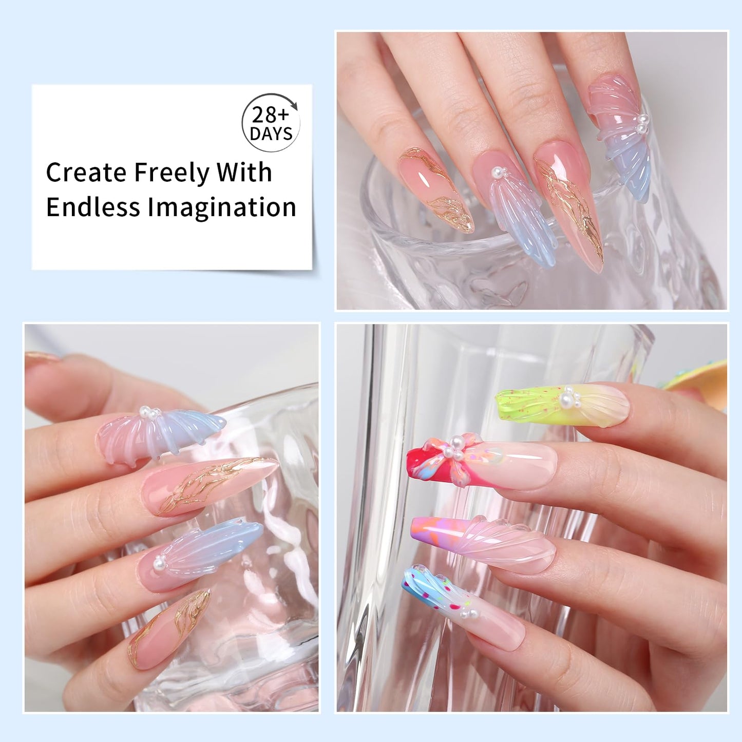 Firedeep 3D Sculpting Gel for Nail Art, Modeling Glue for Gems Decorations and Designs Clear No Wipe Gel Polish DIY Home Salon 15g