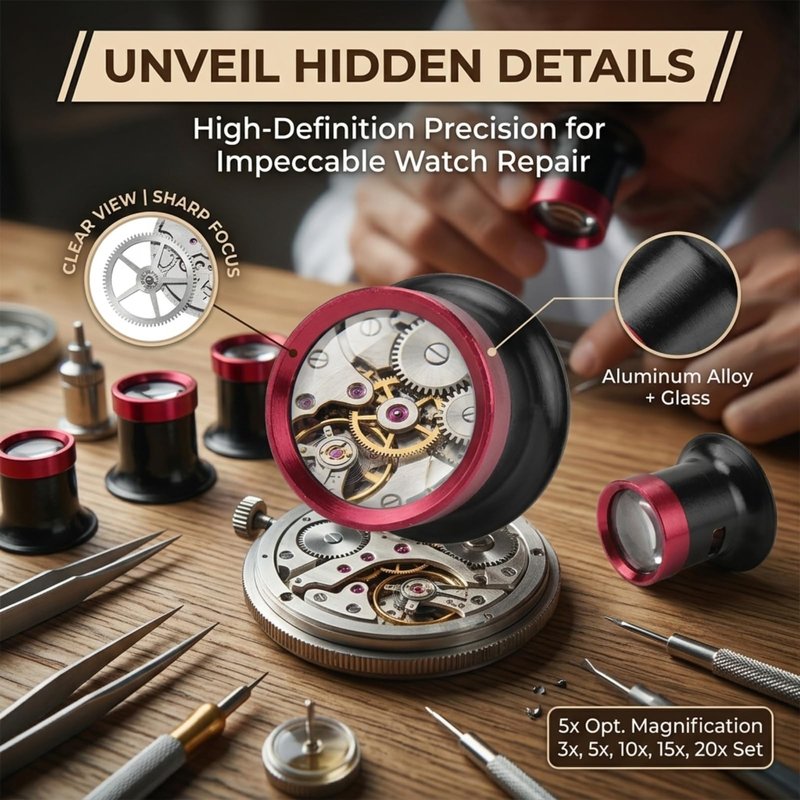 Watch Repair Loupe 5pcs Watchmaker Magnifying Glass Lens, Lightweight Solid Aluminum Alloy Eye Magnifier Loupe Repair Watch Magnifying Glass, Antiques Jewelry Watch Loop Magnifier