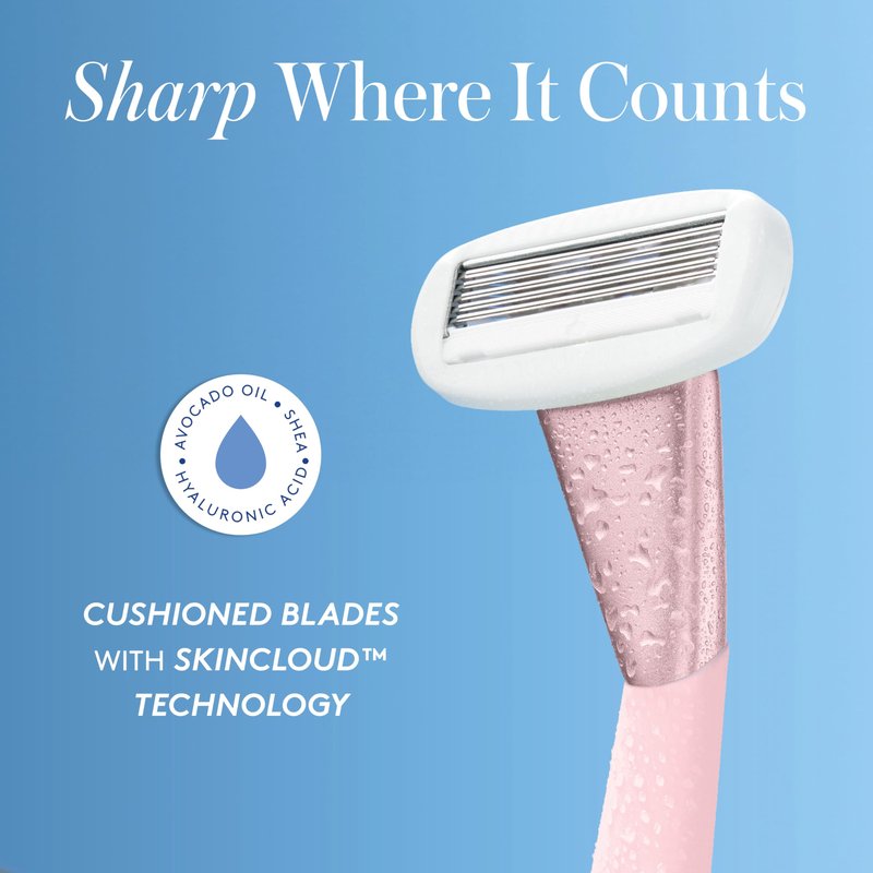 Athena Club Women’s Razor Kit, 5-Blade Cartridge Razor for Sensitive Skin, Serum-Infused Blades with Shea Butter and Hyaluronic Acid, Includes Handle, 6 Refills and Magnetic Shower Hook - Rose