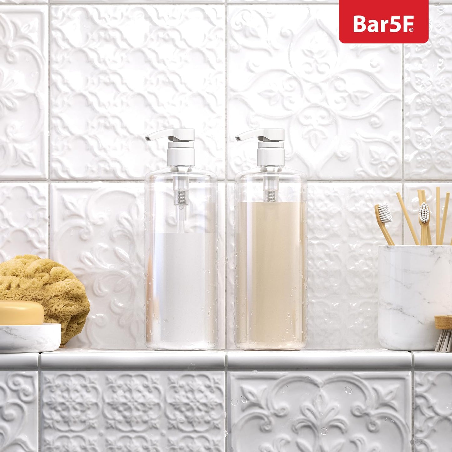 Bar5F Pumps for Shampoo and Conditioner Bottles, Salon-Brand Liters, 2 Pack
