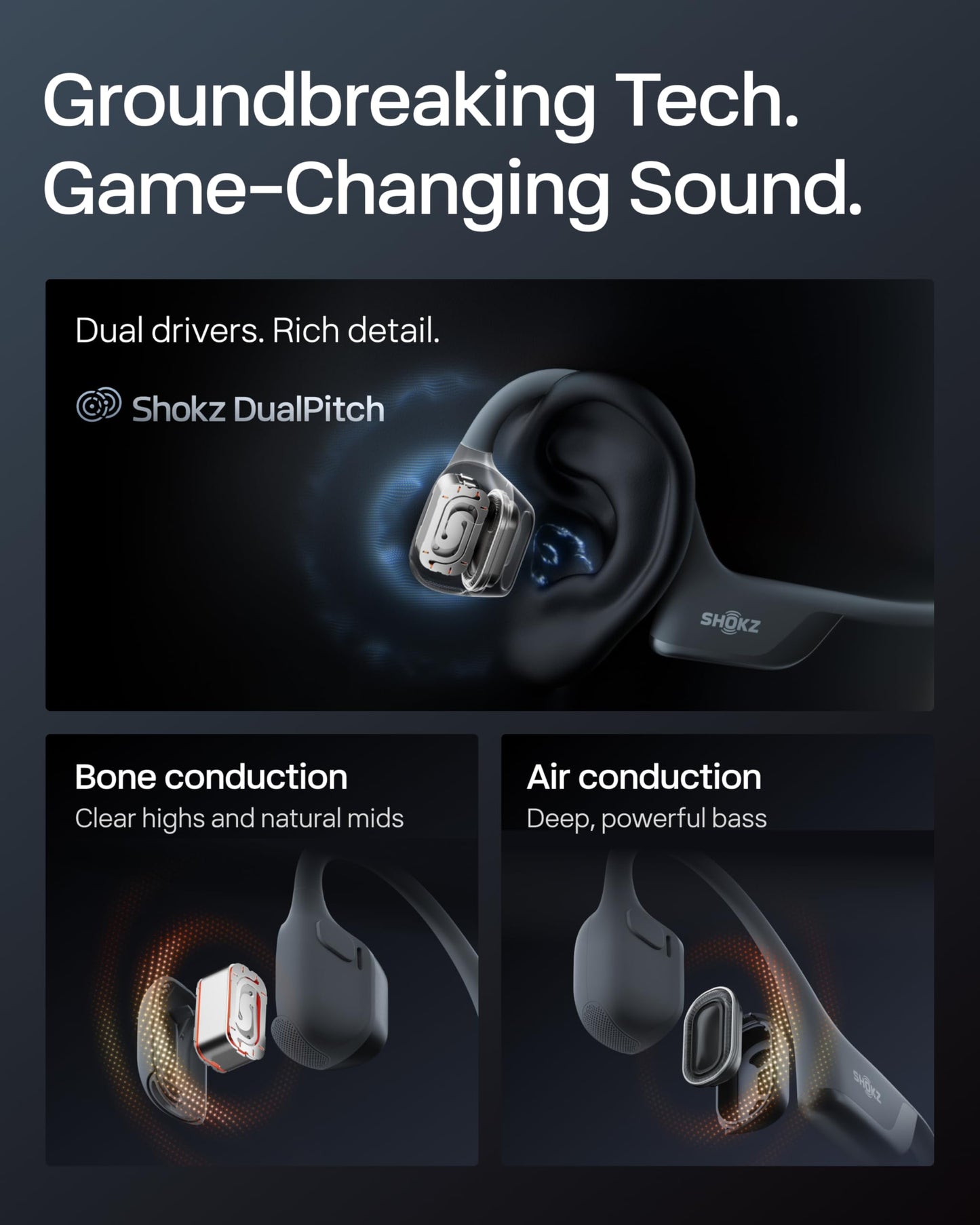 SHOKZ New OpenRun Pro 2- Bone Conduction Headphones, Open-Ear Bluetooth Wireless Sport Earphones for Running, Workouts - Sweat Resistant, Secure Comfortable Fit -Deep Bass, Smart Mic, Reflective Strip
