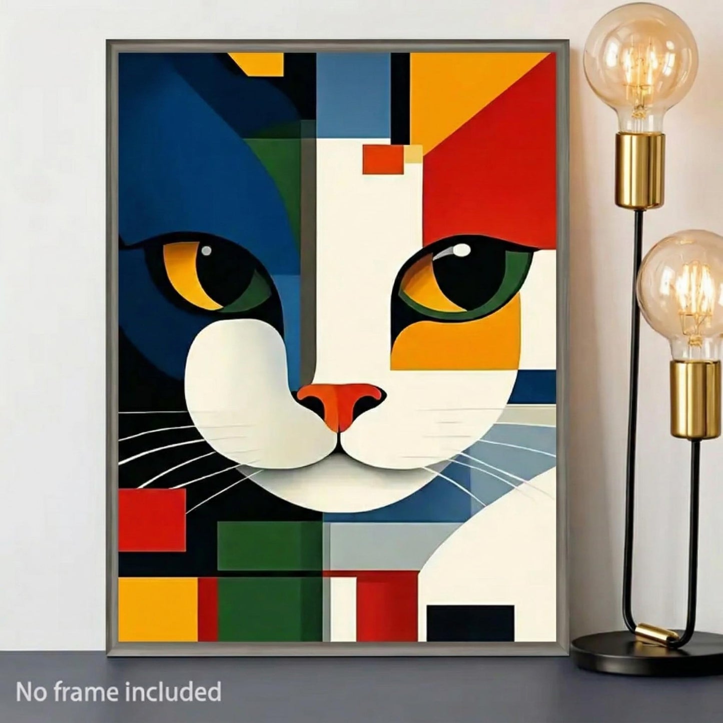 Cat Decor, 15x20 Modern Geometric Abstract Gifts For Women Unframed Canvas Painting, Aesthetic Vibrant Cat Wall Art Minimalist Room Decor For Bedroom Living Room Home Office