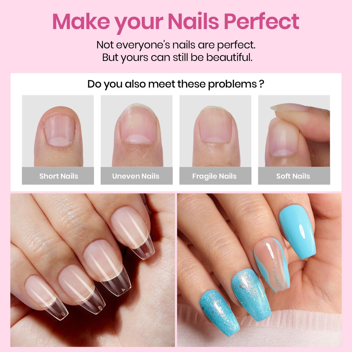 Beetles Gel Nail Tips Etch-X- Coffin Short, 384pcs 12 Sizes, Pre-Etched Half Matte Full Cover Soft Gel Nail Tips, Press on False Nail Extension Acrylic Fake Nails, Easy DIY Salon Art