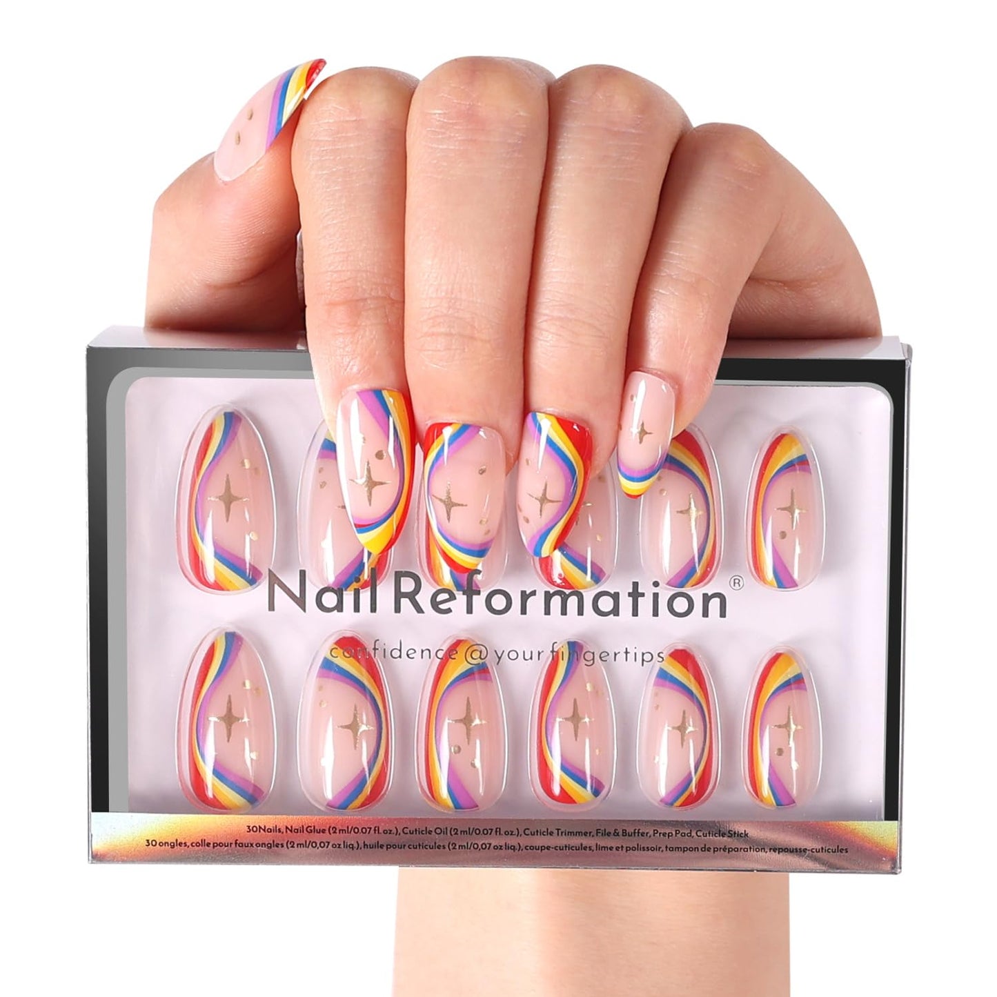 Press On Nails - Strawberry Seed Milky Pink Almond Fake Nails with Red Polka Dot French Tip | Glossy Reusable 32 Pcs in 16 Sizes - Perfect Manicure Gifts for Women