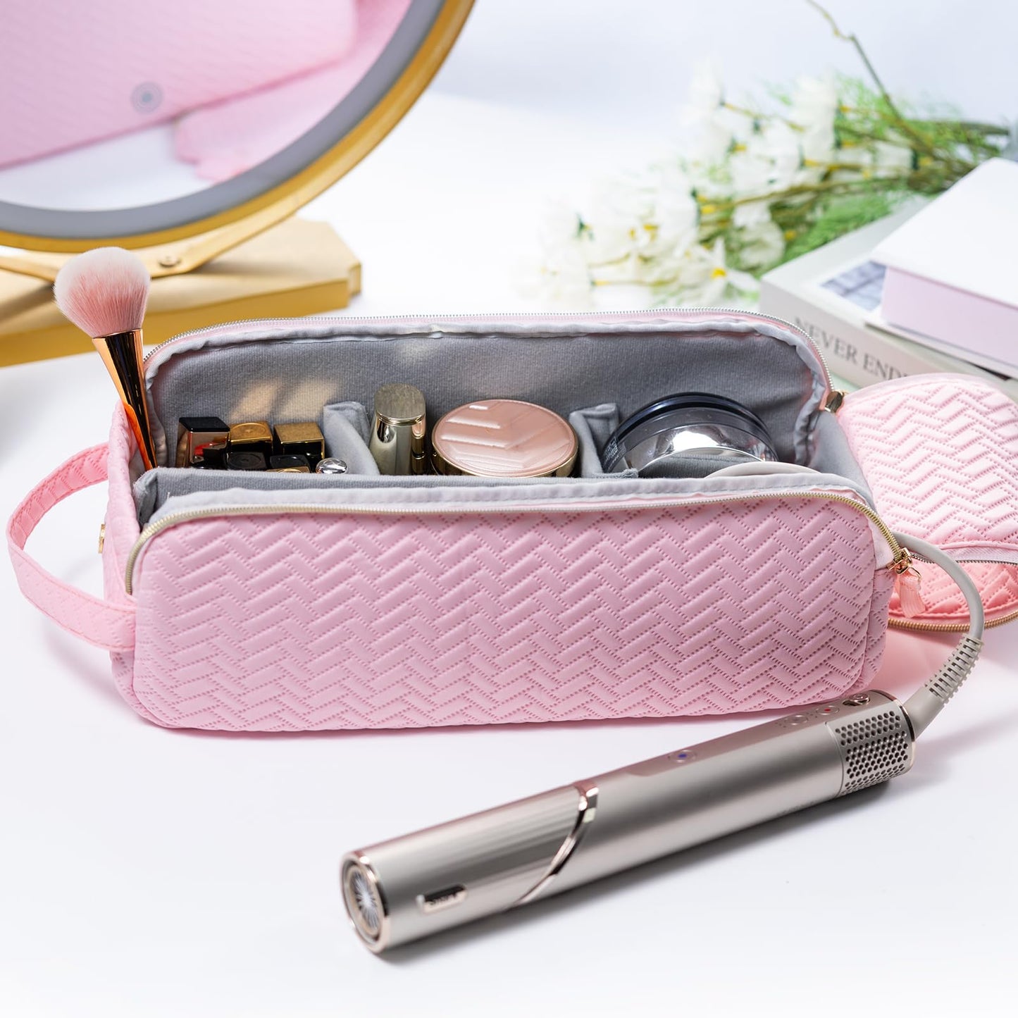 ELCUPA Large Hair Tools Travel Bag Compatible with Shark FlexStyle, Revlon & Dyson | Hair Dryer Brush Organizer, Flat Iron, Curling Iron, Makeup & Cosmetic Bag for Travel Essentials