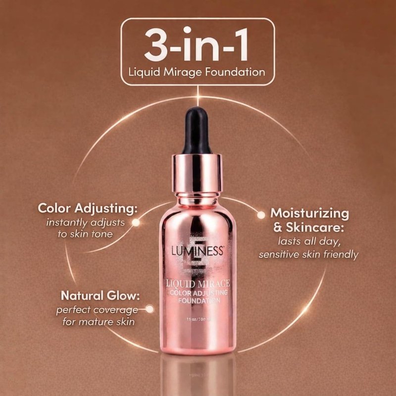 LUMINESS Liquid Mirage Color Changing Foundation - Hydrating Makeup with Hyaluronic Acid & Vitamin E | Medium Shade