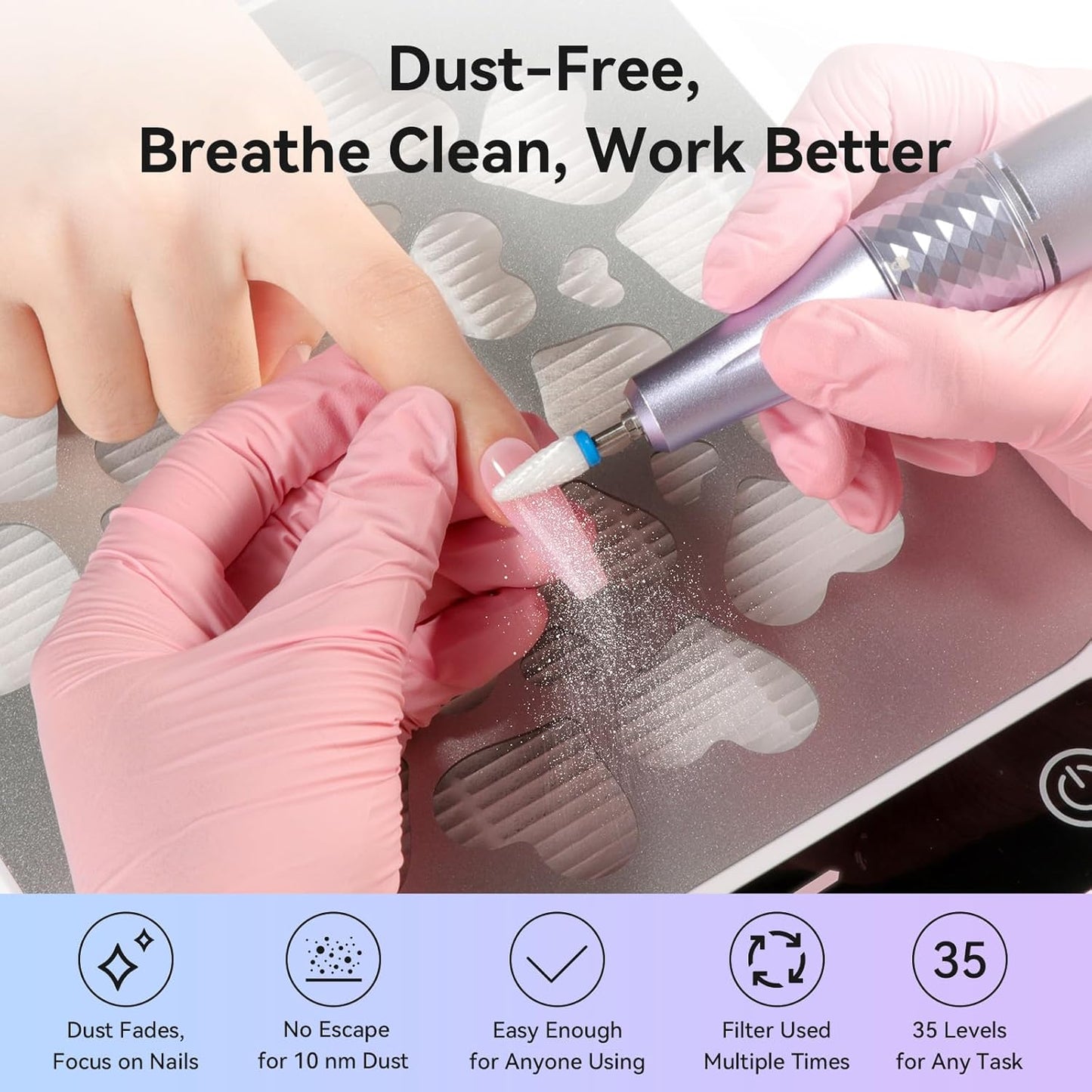 SAVILAND Nail Dust Collector - Powerful 400Pa Suction with Touch Screen & 35 Speeds | Reusable Filter for Salon Use