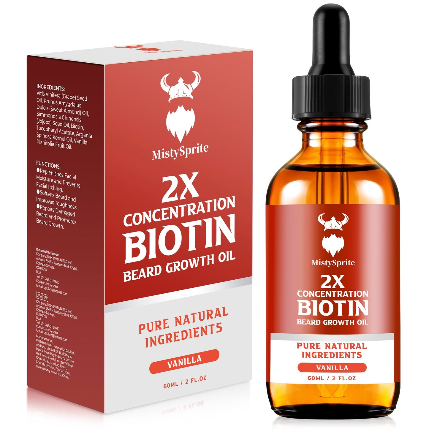 MistySprite Sandalwood Beard Growth Kit with 2X Biotin for Men and Vanilla Beard Growth Oil，Natural Ingredients & Thickens Facial Hair Growth