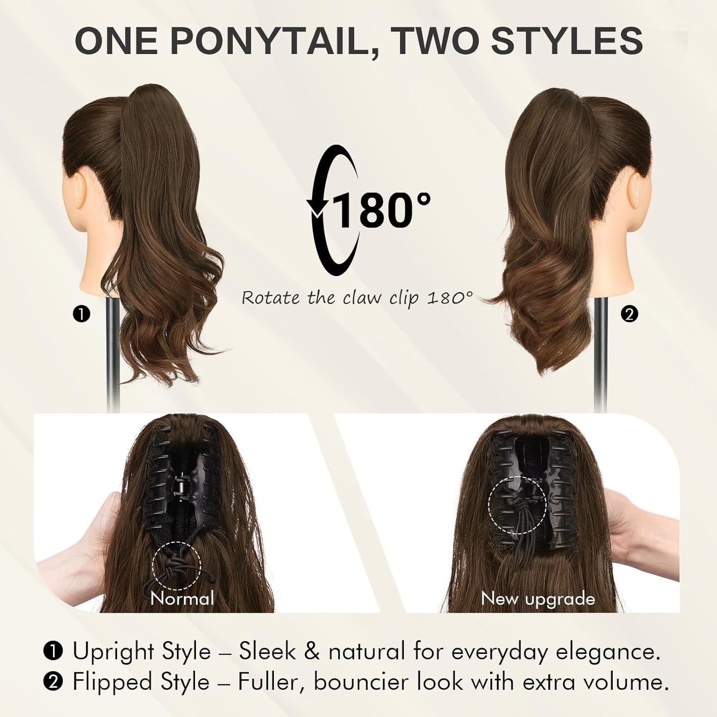 Sofeiyan Claw Clip Ponytail Extension - 16" Curly Wavy Synthetic Hairpiece | Medium Brown & Light Auburn