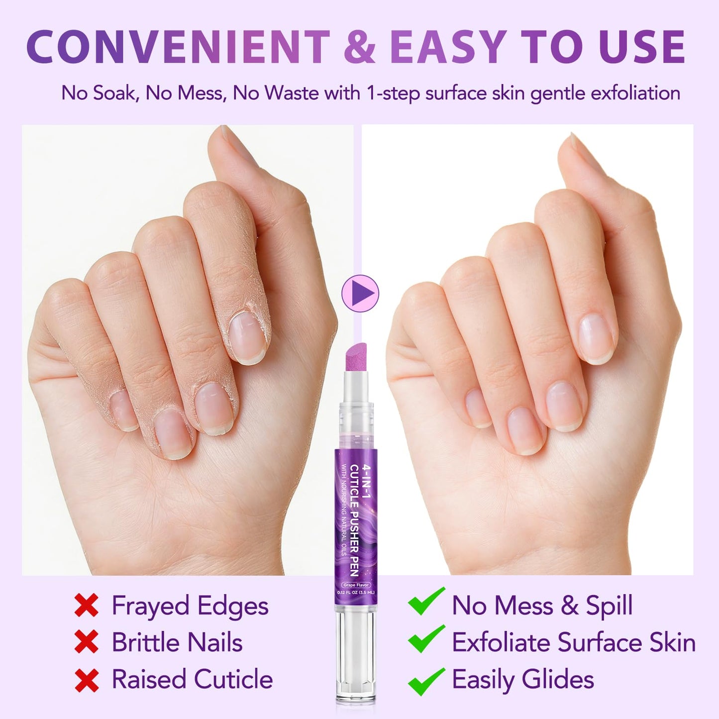 bnHUlMXw 4-in-1 Cuticle Pusher & Oil Pen with Natural Oils, Cuticle Remover, Gentle Exfoliating Treatment, Moisturize, Strengthen & Brighten Nails, Complete Cuticle Care Tool (1)