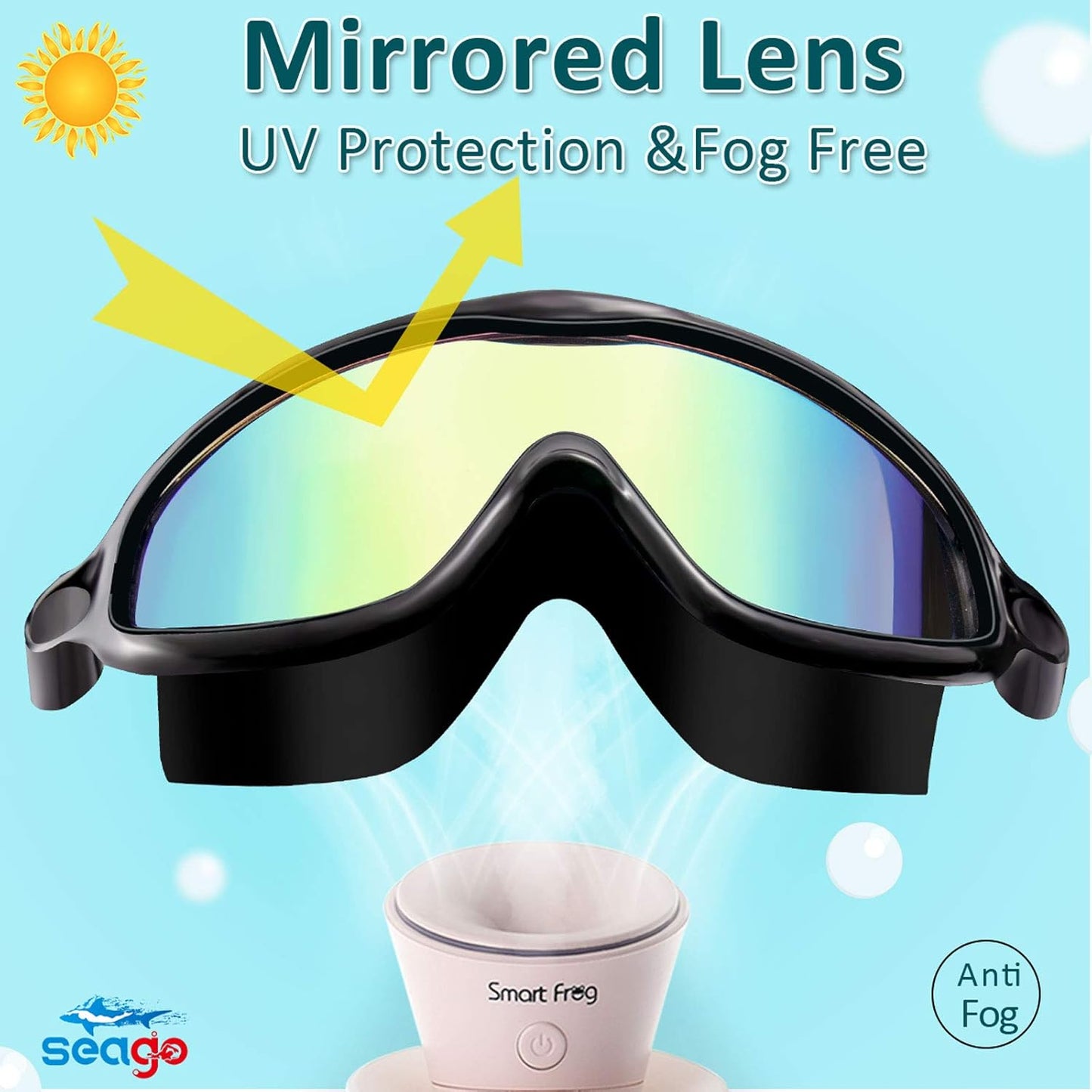 Seago Swim Goggles - Anti-Fog, Anti-UV Wide View for Kids 3-14 | 2 Pack