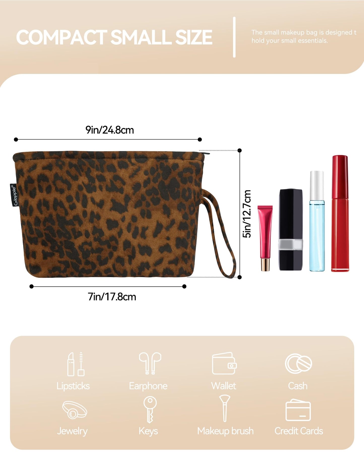Gloppie Leopard Small Makeup Bag for Purse Wristlet Cosmetic Bag for Women