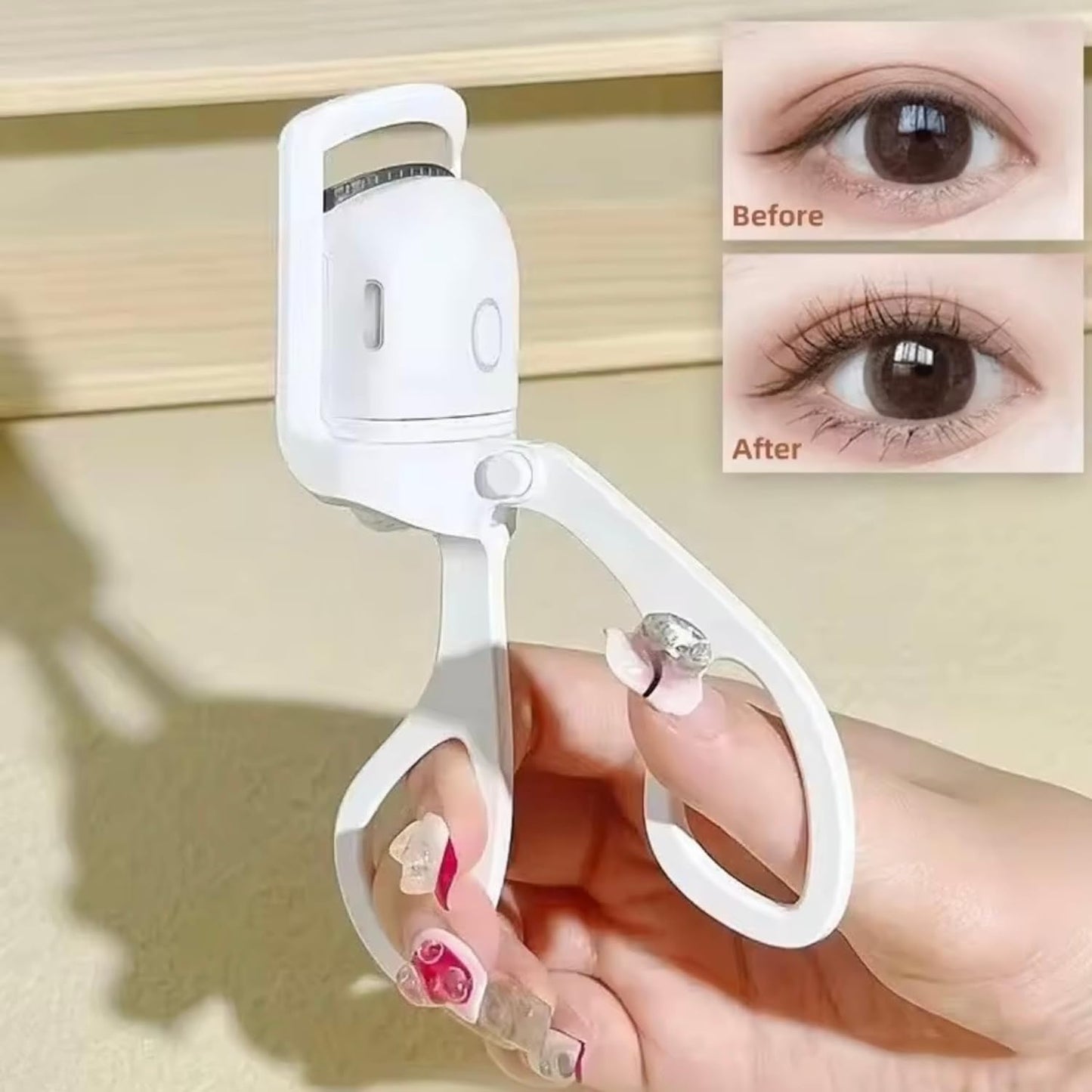 Heated Eyelash Curler - Instant Lash Lift, Type-C Rechargeable, Travel-Friendly | Adjustable for Natural, Glossier Lashes - White